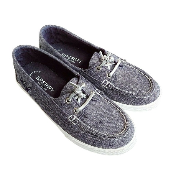 Sperry 6.5 Sparkly Blue Topsider Ladies Big Kids Chambray Denim - Picture 1 of 7